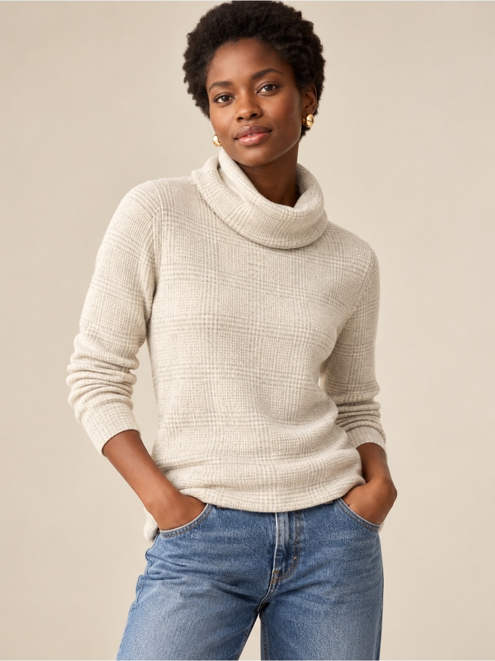 J.Crew Mercantile Sweatshirt Womens Size S Gray White Glen Plaid Funnel